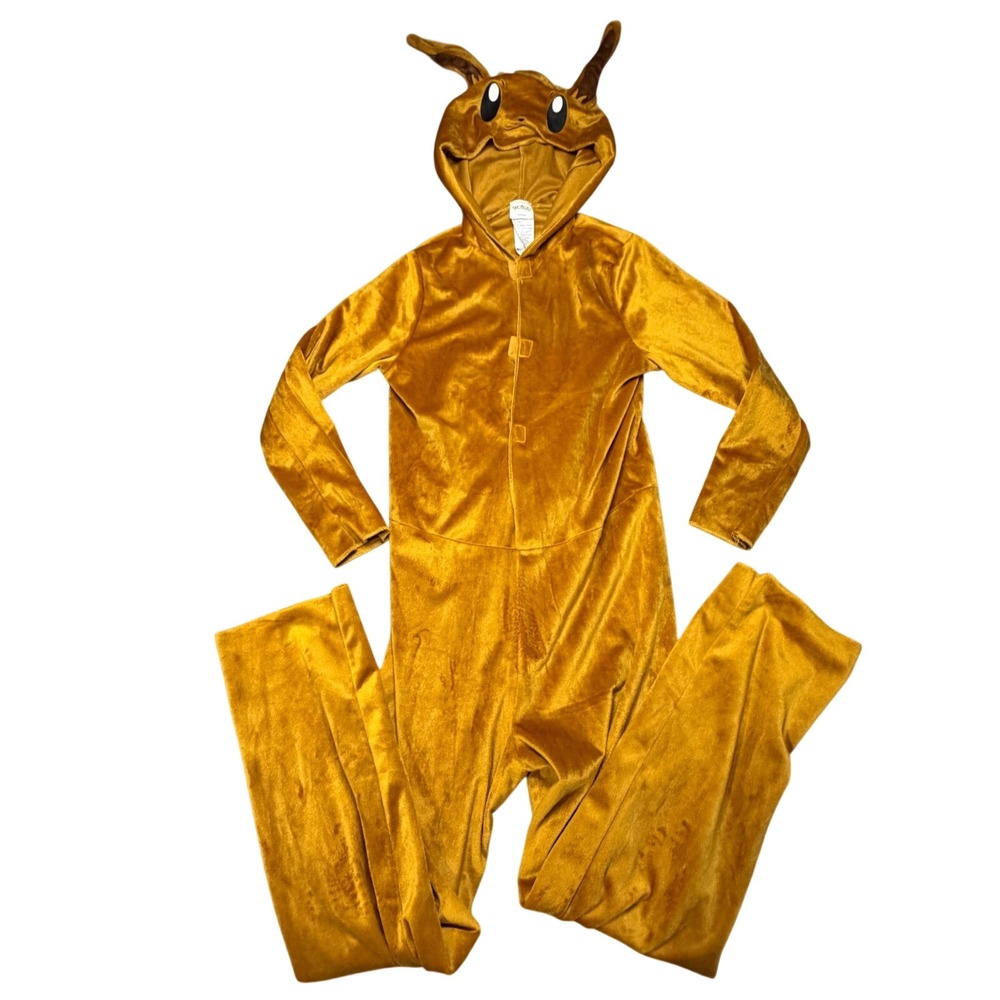 Pokemon Eevee Costume Kigurumi Pajamas Kids Size L 10-12 Gold Velvet Hooded